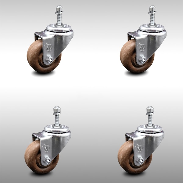 3 Inch SS High Temp Glass Filled Nylon Swivel 10mm Threaded Stem Caster Set
